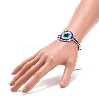 Glass Seed Braided Evil Eye Link Bracelet for Women BJEW-JB08398-01-1