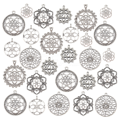 28Pcs 7 Style Tibetan Style Zinc Alloy Pendants FIND-PH0010-02-1