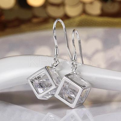 Elegant Fashion Cube Brass Cubic Zirconia Dangle Earrings EJEW-BB07973-S-1