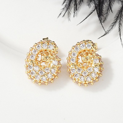 Brass Micro Pave Cubic Zirconia Stud Earrings EJEW-Z091-04G-G-1