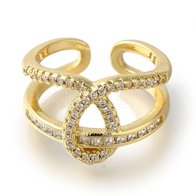 Rack Plating Knot Brass Clear Cubic Zirconia Open Cuff Rings RJEW-S411-29G-1