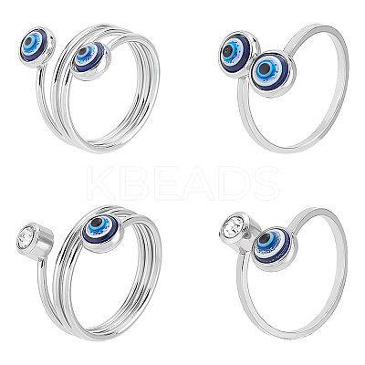 4Pcs 4 Style Resin Evil Eye Cuff Rings RJEW-PH0001-11-1