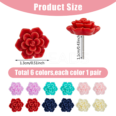 6 Pairs 6 Colors 3D Flower Polymer Clay Stud Earrings with 304 Stainless Steel Pins EJEW-FI0003-13-1