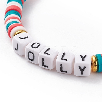 3Pcs 3 Style Polymer Clay Heishi Surfer Stretch Bracelets Set with Word Jolly Acrylic Beads BJEW-TA00129-1