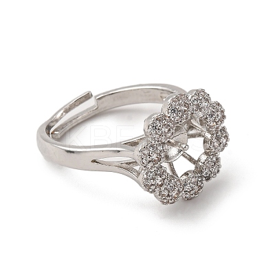 Flower Brass Micro Pave Clear Cubic Zirconia Cuff Ring Settings KK-D378-32P-1