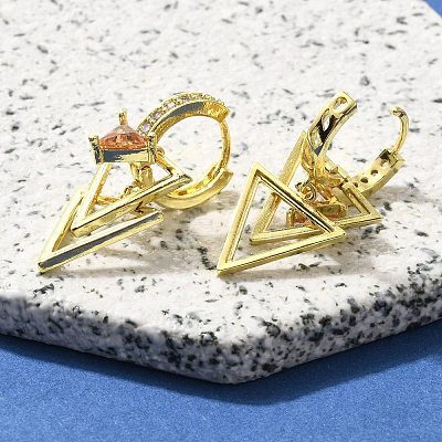 Brass Clear Cubic Zirconia Hoop Earrings EJEW-M047-13G-1