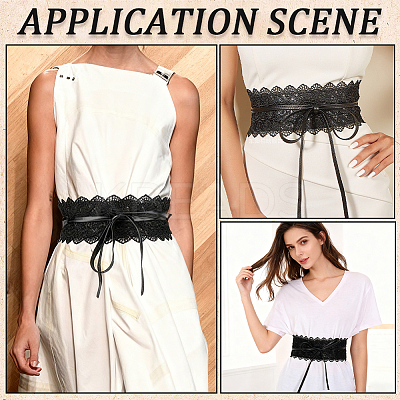 1Pc Imitation Leather Lace Flower Wrap Around Waist Belts for Women AJEW-CL0002-88B-1