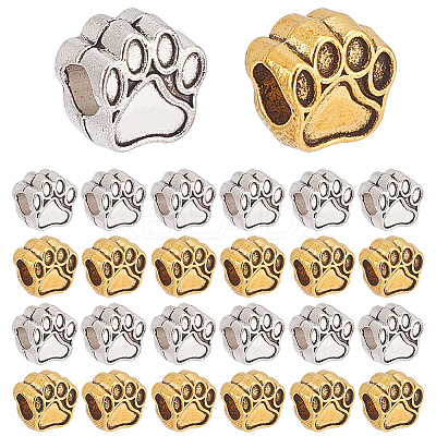 100Pcs 2 Styles Tibetan Style Zinc Alloy Dog Paw Prints European Beads MPDL-AR0001-02-1