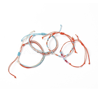 4Pcs 4 Style Alloy & Glass Braided Bead Bracelets Set BJEW-B065-09B-1