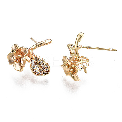 Brass Micro Pave Clear Cubic Zirconia Earring Findings KK-S356-357-NF-1