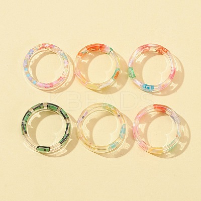 6Pcs 6 Styles Resin Stackable Finger Rings Set for Women RJEW-FS0001-09-1