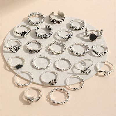 22Pcs Alloy Enamel Finger Cuff Rings Sets FS-WG8BC7B-01-1
