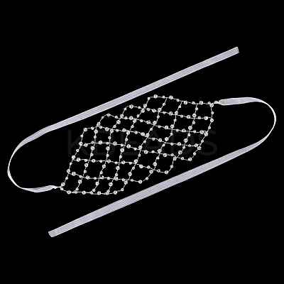 Brass ABS Plastic Pearl Beaded Elastic Headband OHAR-WH20008-02S-1