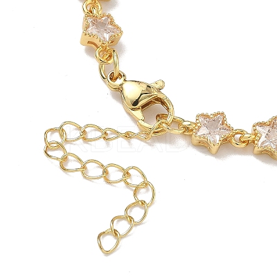 Star Brass Pave Cubic Zirconia Link Chain Bracelets for Women BJEW-P385-03G-02-1