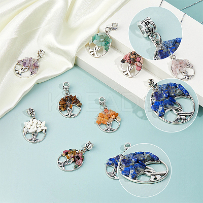 36Pcs 9 Colors Tibetan Style Alloy & Gemstone Chip European Dangle Charms PALLOY-FH00147-1