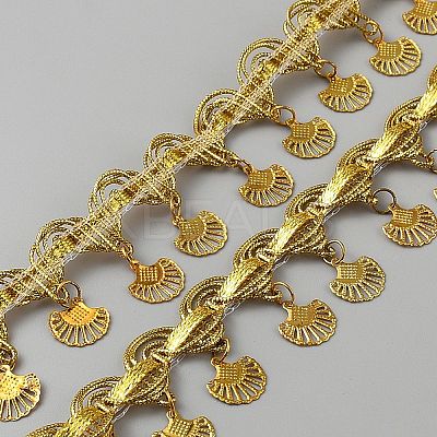 Polyester Fringe Lace Trim Ribbon with Iron Charms Tassel OCOR-WH0078-337B-1-1