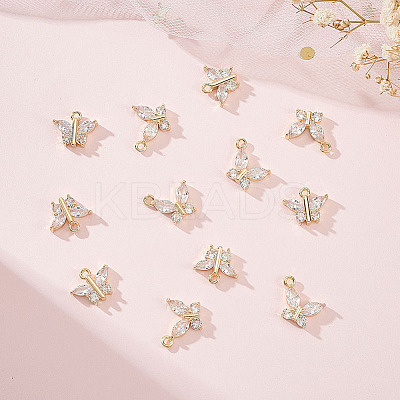12Pcs 2 Styles Brass with Clear Cubic Zirconia Charms KK-BC0012-52-1
