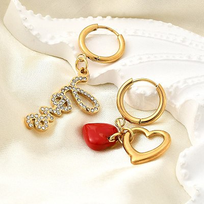 Heart & Word LOVE 304 Stainless Steel Micro Pave Clear Cubic Zirconia Hoop Earrings EJEW-B140-07G-1