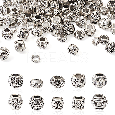100Pcs 10 Style Tibetan Style Alloy European Beads TIBEB-MP0001-01-1