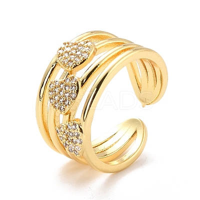 Heart Cubic Zirconia Cuff Finger Ring for Valentine's Day RJEW-C004-04-RS-1