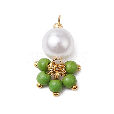 5Pcs 5 Colors ABS Plastic Imitation Pearl Round & Dyed Synthetic Turquoise Tassel Pendants PALLOY-JF03515-1