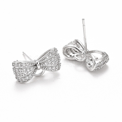 Rack Plating Brass Micro Pave Cubic Zirconia Earring Findings X-KK-C237-05P-1
