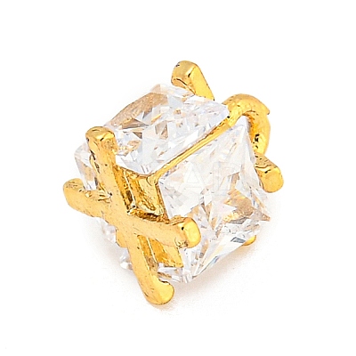 Rack Plating Brass Micro Pave Clear Cubic Zirconia Charms KK-P277-43G-1