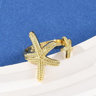 Brass Open Cuff Rings for Women RJEW-R032-05G-1