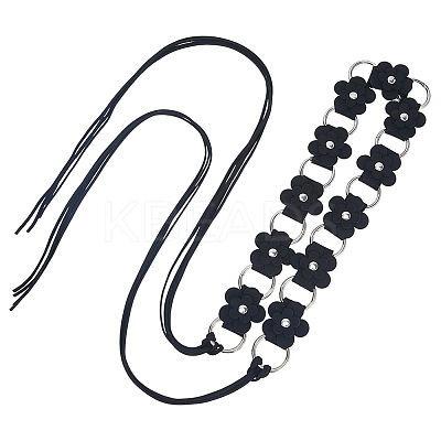 1Pc Imitation Leather Flower Brass Ring Link Chain Waist Belly Chains Belts for Women AJEW-CL0001-49B-1