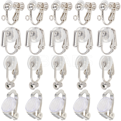32Pcs 4 Style Brass Clip-on Earring Converters Findings KK-SP0001-28P-1