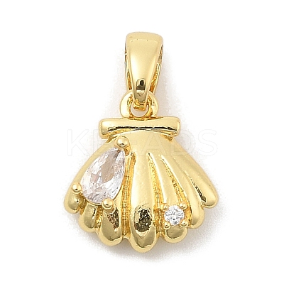 Rack Plating Leaf Brass Clear Cubic Zirconia Pendants KK-S407-13G-G-1