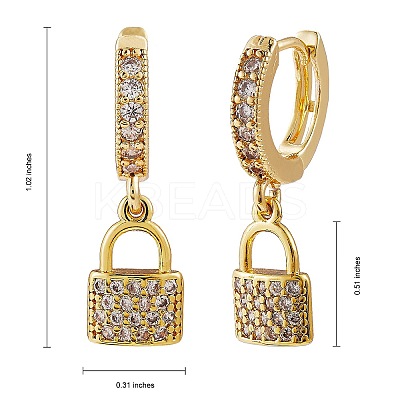 Clear Cubic Zirconia Padlock Drop Huggie Hoop Earrings EJEW-SW00005-06-1