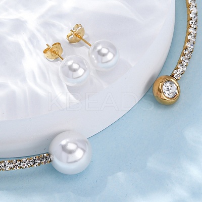 Round Plastic Imitation Pearl Stud Earrings & Cubic Zirconia Rhinestone Cuff Choker Necklaces Sets SJEW-U003-07G-1