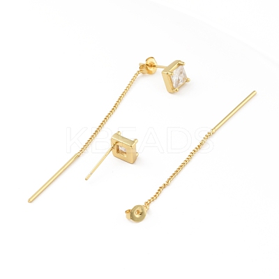 Clear Cubic Zirconia Rhombus with Tassel Front Back Stud Earrings EJEW-B013-14-1