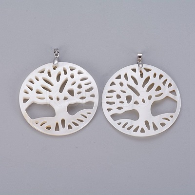 Natural White Shell Mother of Pearl Shell Pendants SSHEL-L008-66B-1