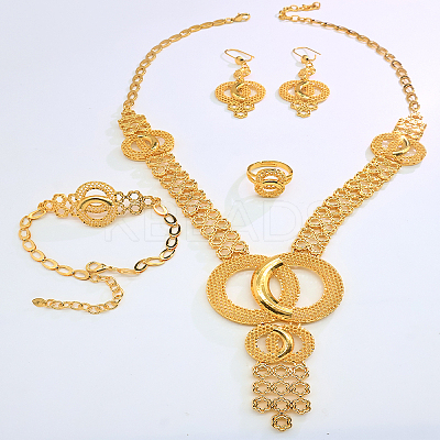 Elegant Alloy Hollow Round Bracelets & Earrings & Necklaces & Rings Sets for Women PV6964-1