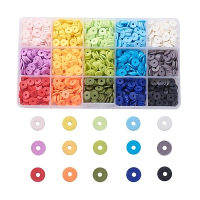 15 Colors Handmade Polymer Clay Beads CLAY-X0011-02A-1