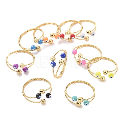Enamel Evil Eye Open Cuff Bangle BJEW-F449-02G-1