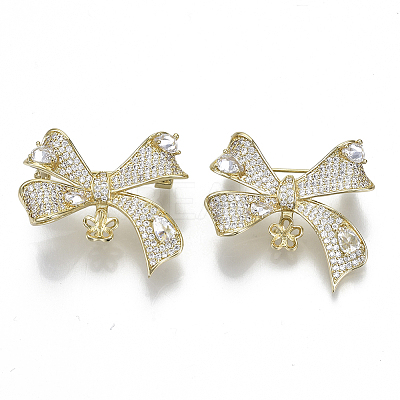 Brass Micro Pave Clear Cubic Zirconia Brooch Findings KK-N232-80-NF-1
