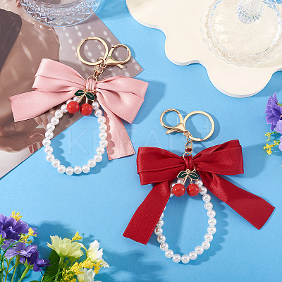 2Pcs 2 Colors Polyester & Alloy & Plastic Keychains KEYC-TA0001-52A-1
