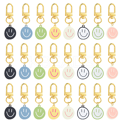 24Pcs 8 Colors Alloy Enamel Smiling Face Charm Keychains KEYC-DC00046-1