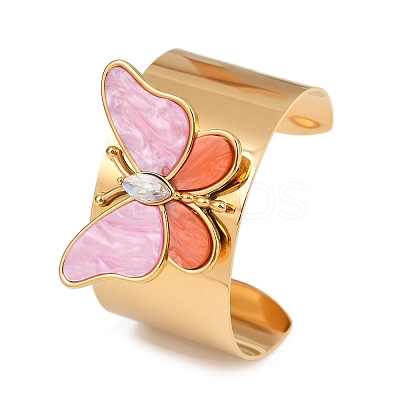 304 Stainless Steel Acrylic Cuff Bangles for Women BJEW-A049-05G-01-1