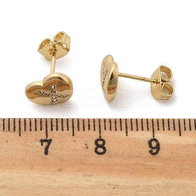 Rack Plating Brass Micro Pave Clear Cubic Zirconia Stud Earrings EJEW-K299-01G-X-1