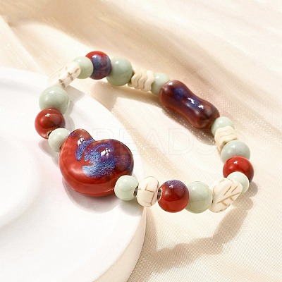 Handmade Porcelain Beads & Synthetic Howlite Beads Stretch Bracelets for Women BJEW-D307-01A-1
