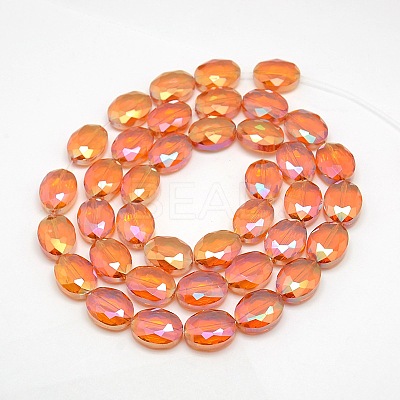 Faceted Electroplate Crystal Glass Oval Beads Strands EGLA-F058-M-1