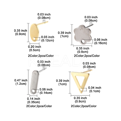 16Pcs 8 Styles 201 Stainless Steel Stud Earring Findings with Hole EJEW-FS0001-21-1