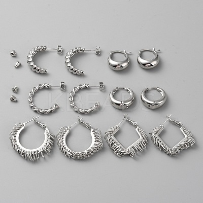 6 Pair 6 Style Brass Round Stud Earrings EJEW-WH0015-60P-1