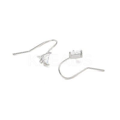 Brass Micro Pave Clear Cubic Zirconia Triangle Earring Hooks KK-L254-11P-1