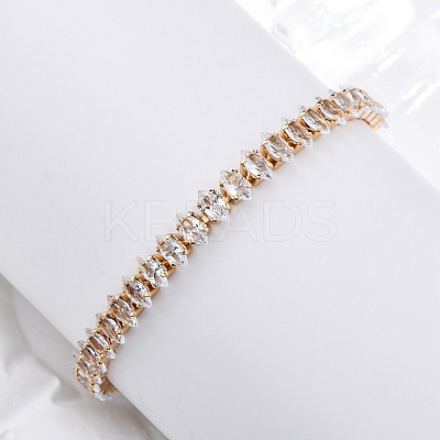 Brass Pave Clear Cubic Zirconia Horse Eye Box Chain Slider Bracelets BJEW-YWC0002-06B-G-1