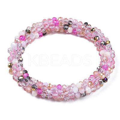 Glass Beaded Crochet Stretch Bracelet BJEW-T016-09G-1